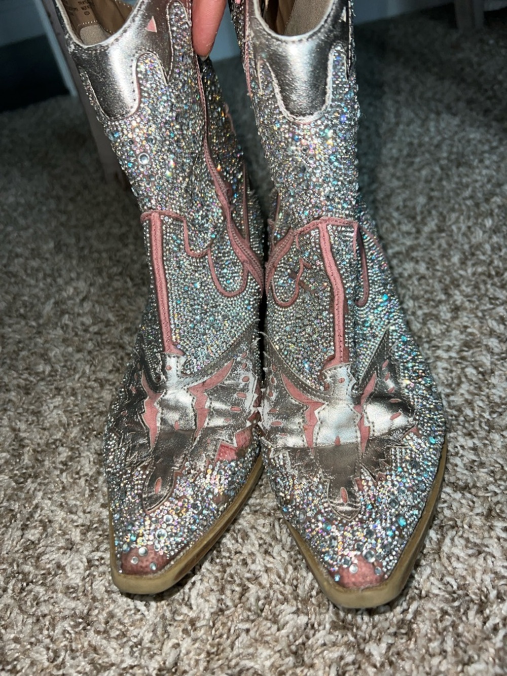 Wild Pair Silver Rhinestone Western Ankle Boots - Picture 13 of 15